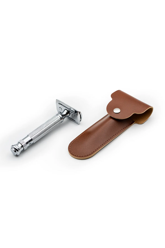 Pasha Shaving Kahverengi Tıraş Bıçağı Seyahat Kılıfı, Çift Taraflı Suni Deri ve Çıtçıt Kapaklı Emniyetli Taşıma
