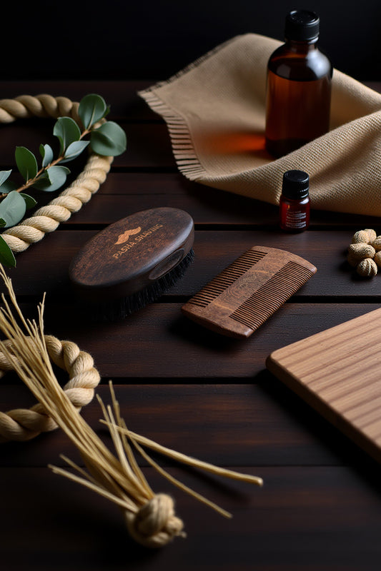 Pasha Shaving Sakal Fırçası ve Tarak Seti, Kayın Ağacı & Doğal Kıllı