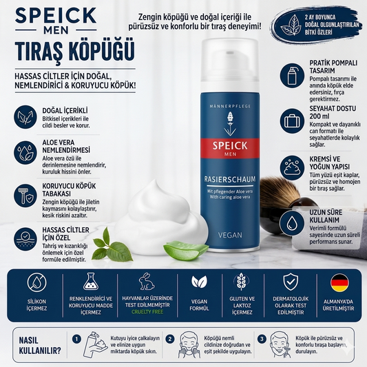 Speick Men Tıraş Köpüğü 200 ml | Hassas Ciltler İçin Doğal, Nemlendirici & Koruyucu Köpük