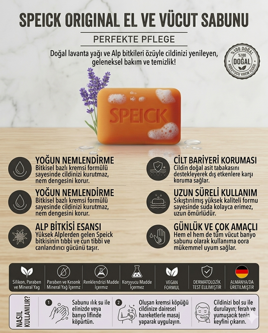 Speick Original El ve Vücut Sabunu 100 gr | Doğal İçerik, Lavanta Yağı & Speick Bitkisi Özlü
