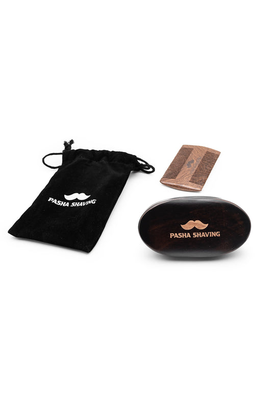 Pasha Shaving Beard Brush and Comb Set, Beechwood & Natural Bristle