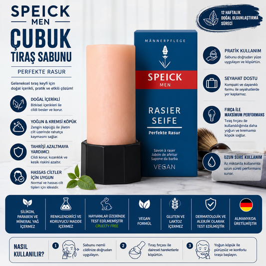Speick Men Çubuk Tıraş Sabunu 50 gr – Doğal Tıraş Sabunu, Hassas Ciltler İçin, Yoğun Köpük