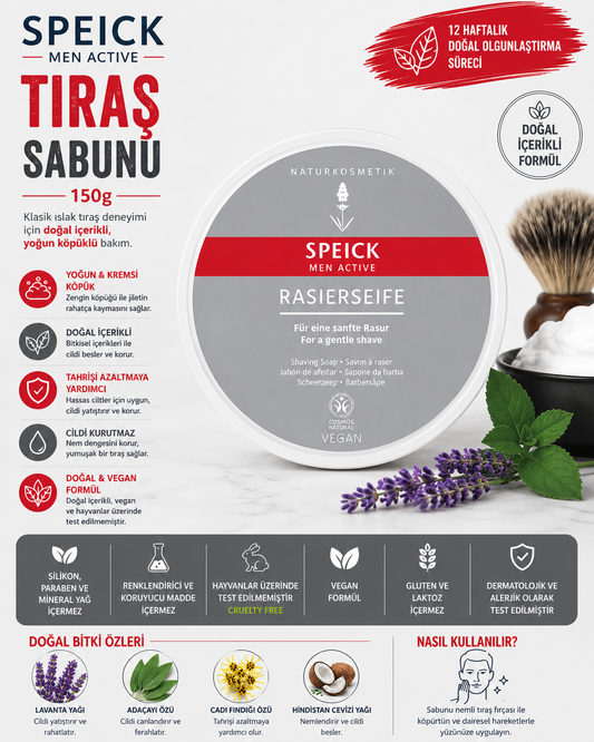Speick Men Active Tıraş Sabunu 150 gr | Doğal İçerik, Yoğun Köpük, Hassas Ciltler İçin